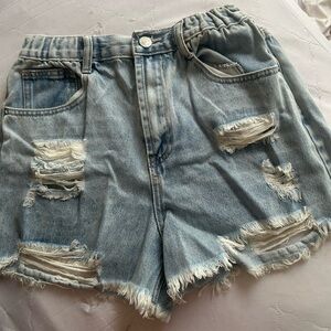 Forever 21 Light Blue Distressed Jean Shorts